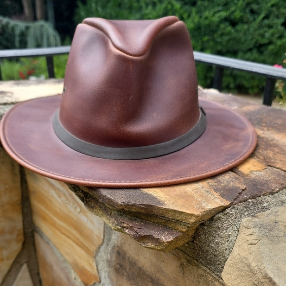 Brown Leather Fedora Hat - Picture 1 of 5